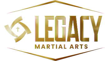 Gold Legacy Martial Arts logo with a geometric shape and text.