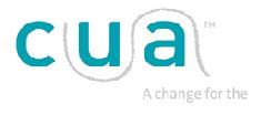 CUA logo in teal with a swoosh,