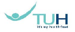 Logo with a person in blue above the letters TUH. Text below says