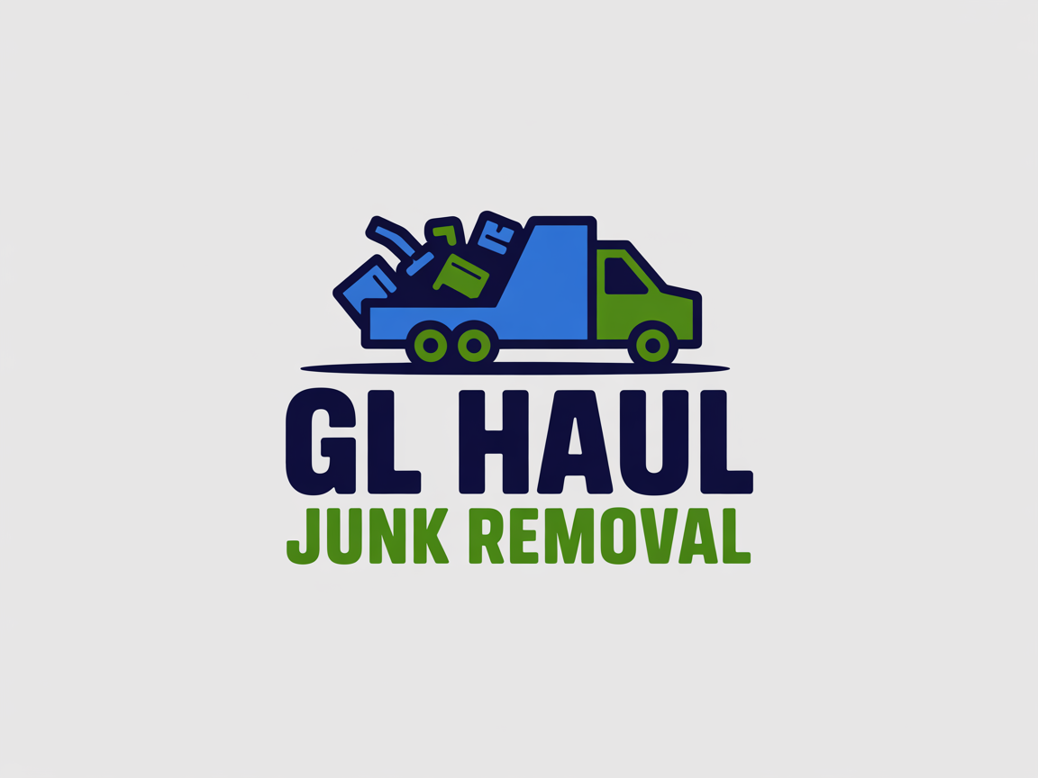 Green logo: a truck loaded with junk. Text: "GL HAUL JUNK REMOVAL" below.