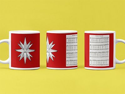 Three coffee mugs with a star on them on a yellow background