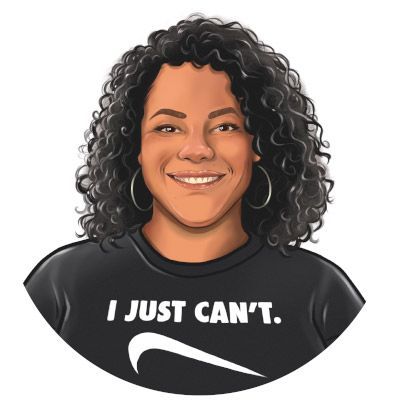 A cartoon drawing of a woman wearing a choker and earrings.