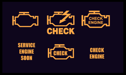 A sign that says check engine service engine soon