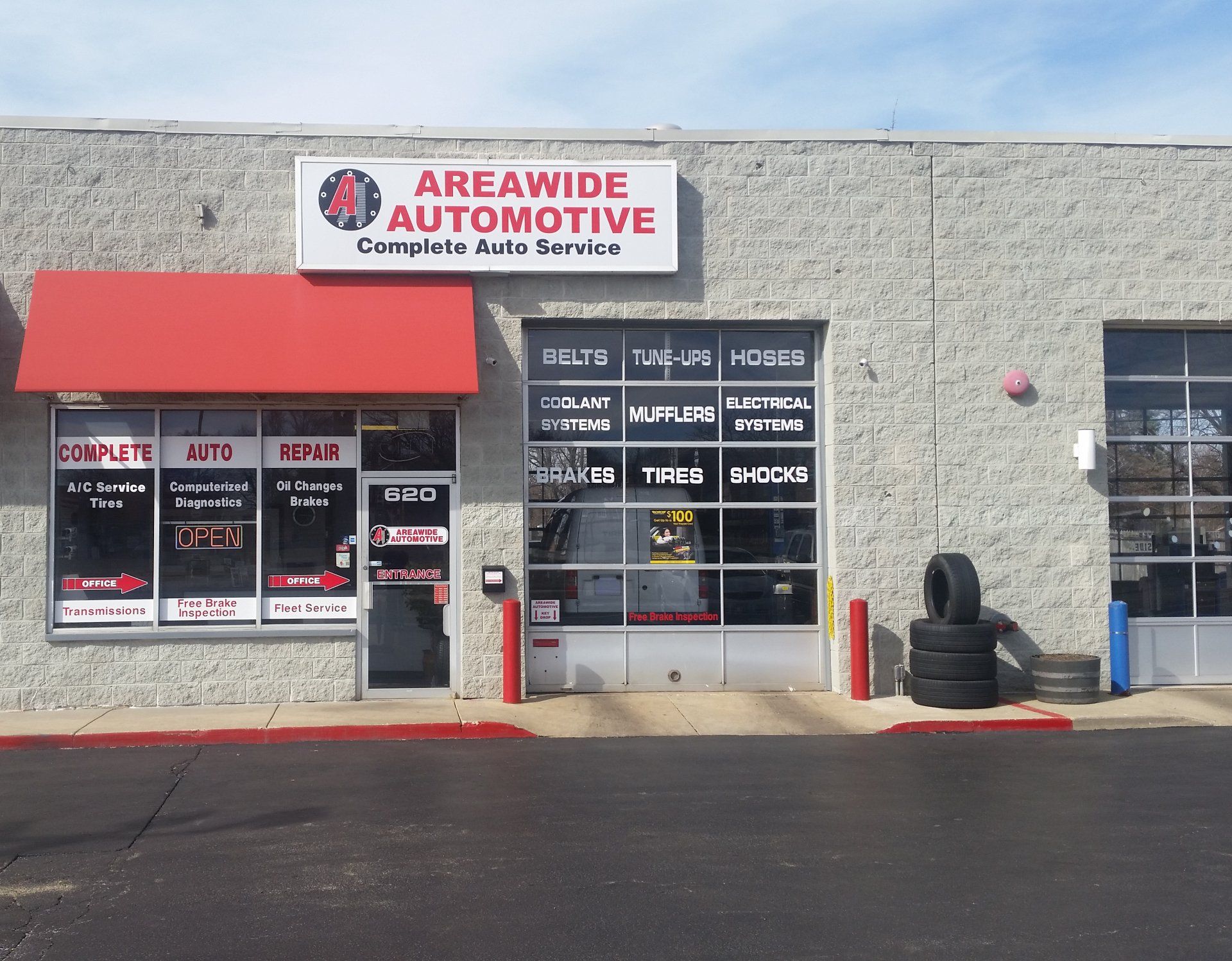 Areawide automotive is located in a brick building