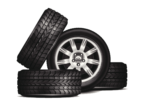 Four tires are stacked on top of each other on a white background.