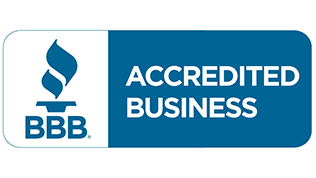 A blue sign that says accredited business on it