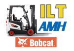 Bobcat forklift with ILT AMH logo and orange Bobcat banner on a white background