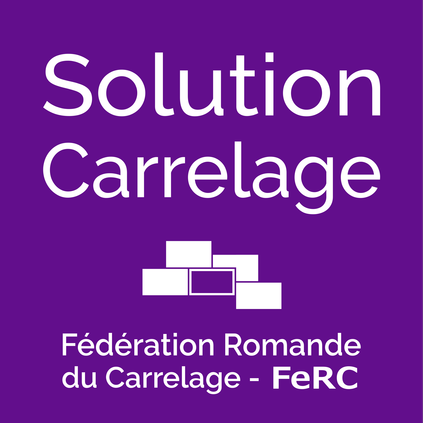 Un carré violet avec les mots « solution carrelage » dessus.