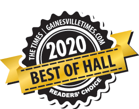 A badge that says 2020 best of hall readers choice