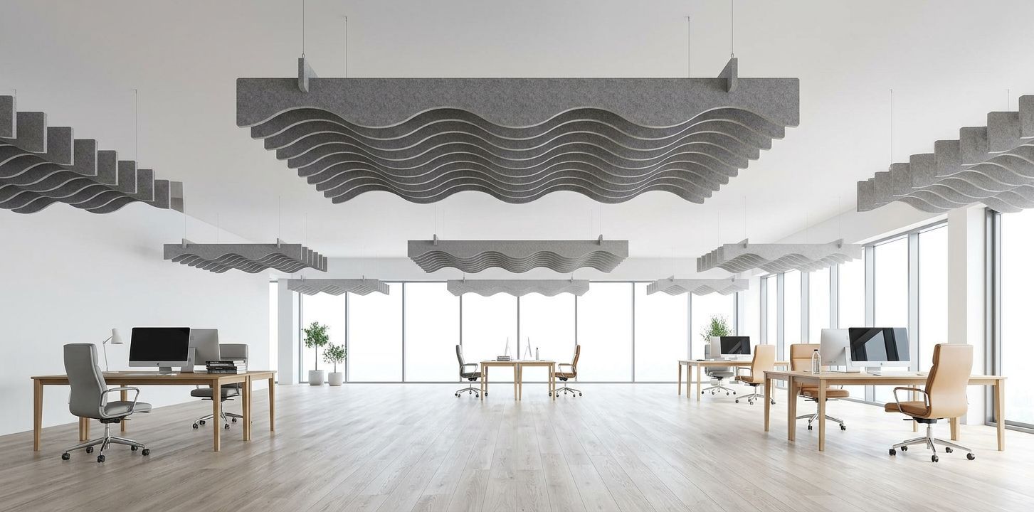 AURA Collina loftmonteret akustikloft-element til forbedret akustik på kontor.
