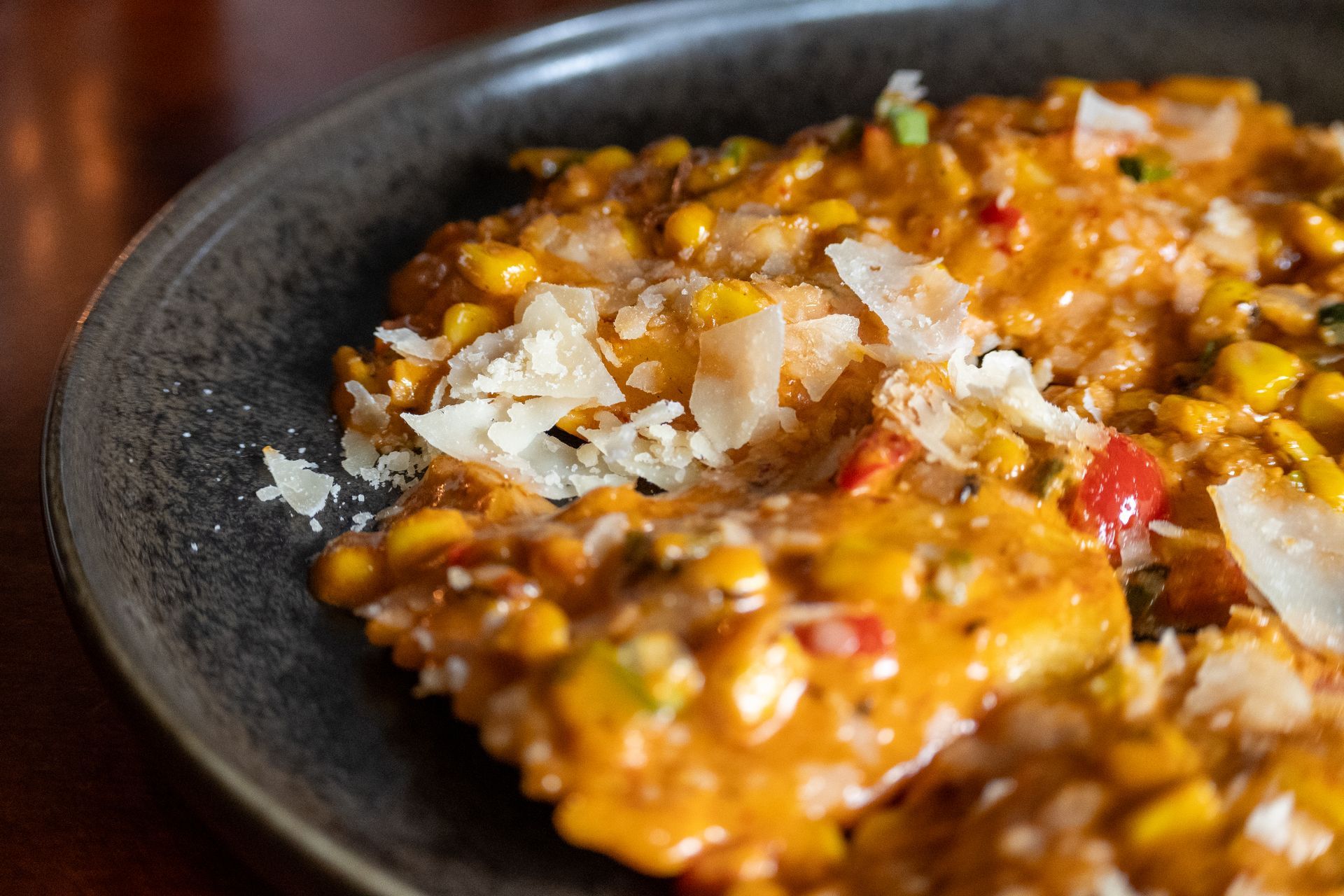 A close up of a plate of food on a table.