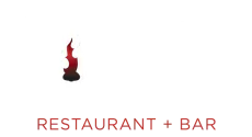 A restaurant and bar logo with a red flame on a white background.