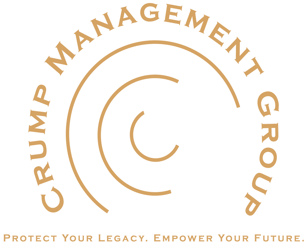 Crump Management Group logo. Brown text and circles, with the tagline: Protect Your Legacy. Empower Your Future.