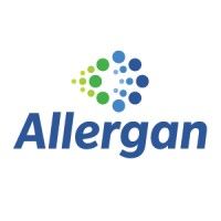 The logo for allergan is a blue and green circle with dots.