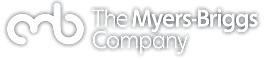 A white logo for the myers briggs company
