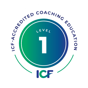 A logo for icf accredited coaching education level 1.