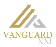 A gold and silver logo for vanguard xxi