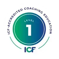 A logo for icf accredited coaching education level 1.