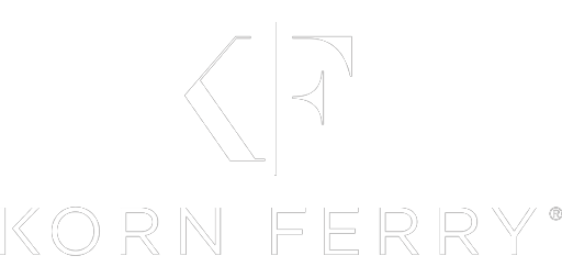 A white logo for korn ferry on a white background.