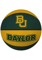 A yellow and green basketball with the letter b on it.