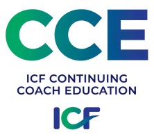 A blue and green logo for icf continuing coach education