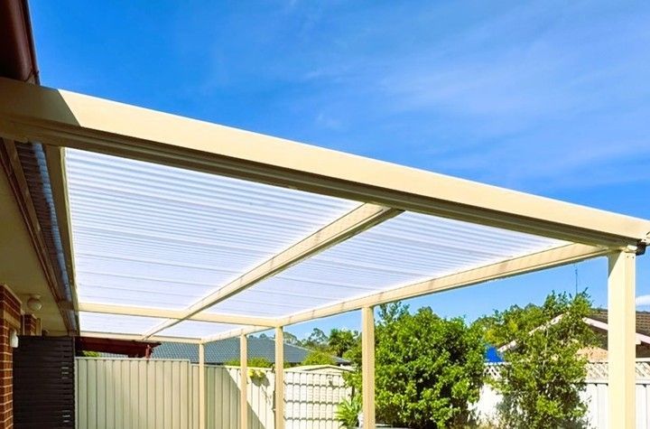 Beige-framed Pergola With Clear Corrugated Roofing — Narellan Home Improvement Centre In Newcastle, NSW