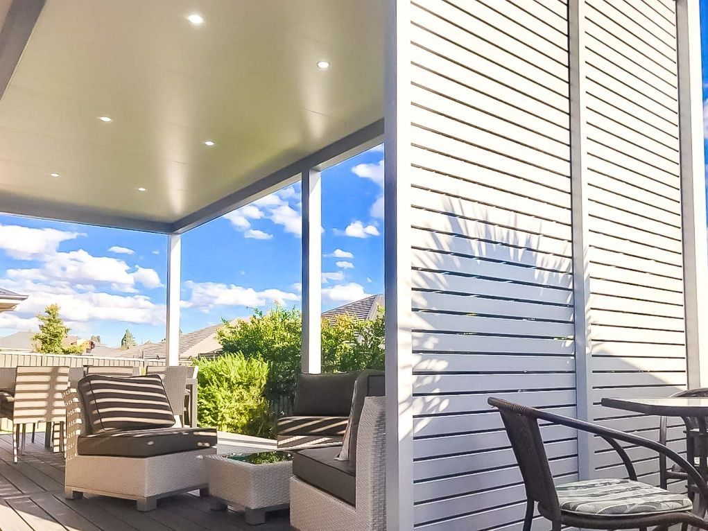 Patio With White Furniture and Privacy Screens — Narellan Home Improvement Centre In Narellan, NSW