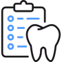 A tooth is sitting next to a clipboard with a list on it.