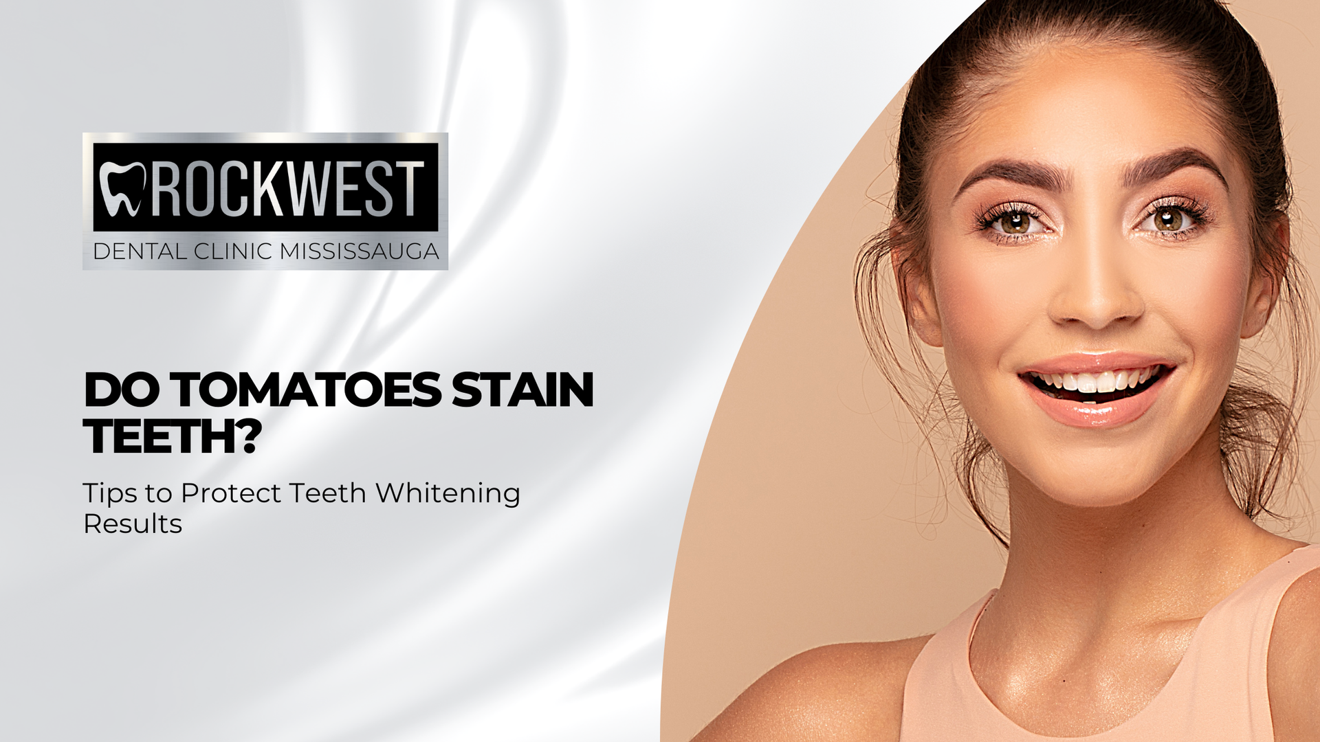 Woman smiling, ad for Rockwest Dental. Text: