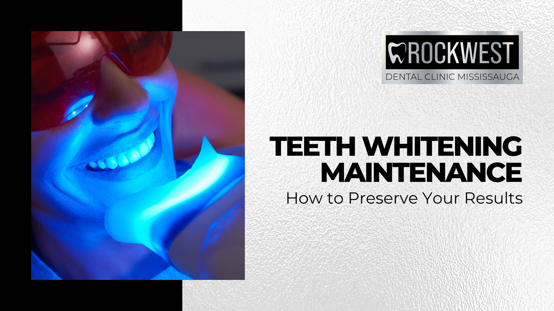 A person is getting their teeth whitened with a blue light.