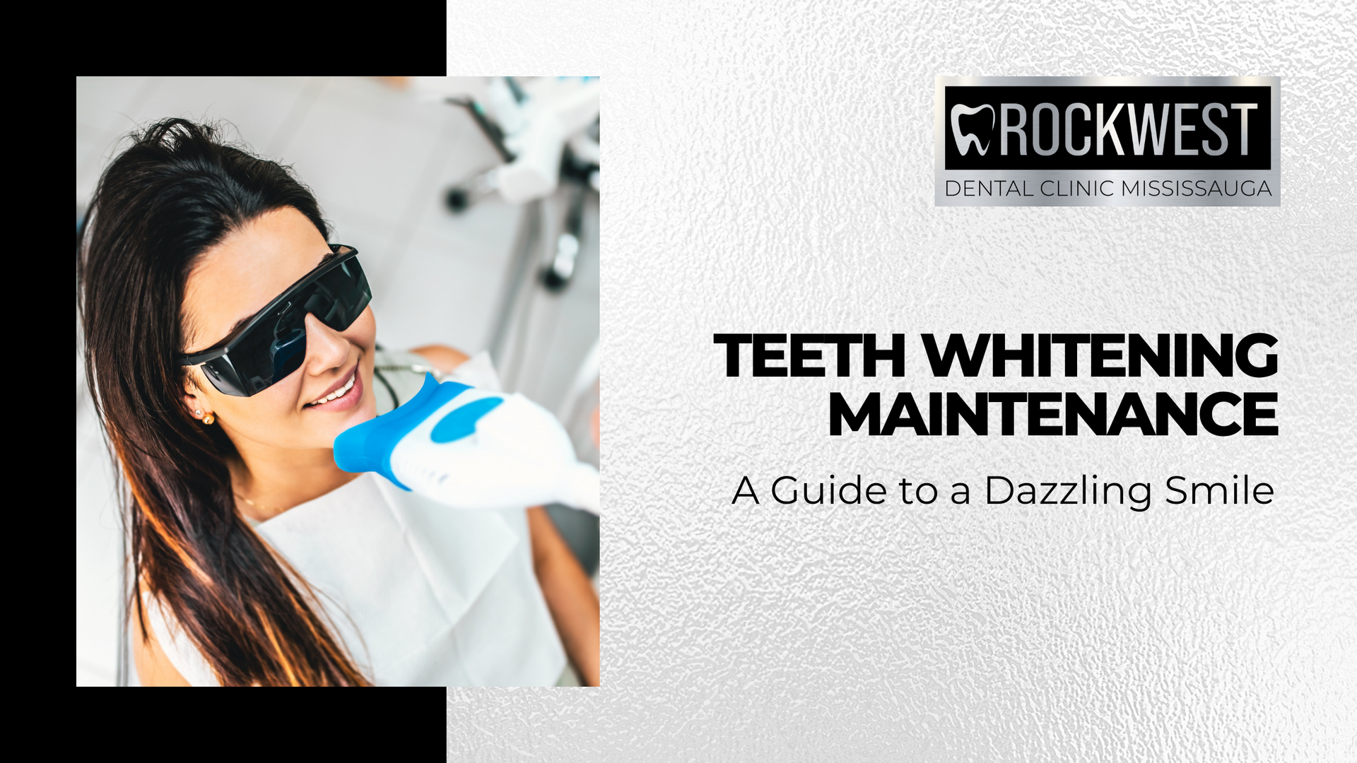 A woman is getting her teeth whitened at a dental office.