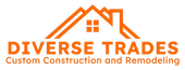 Logo for Diverse Trades, a construction company, featuring an orange house outline and text.