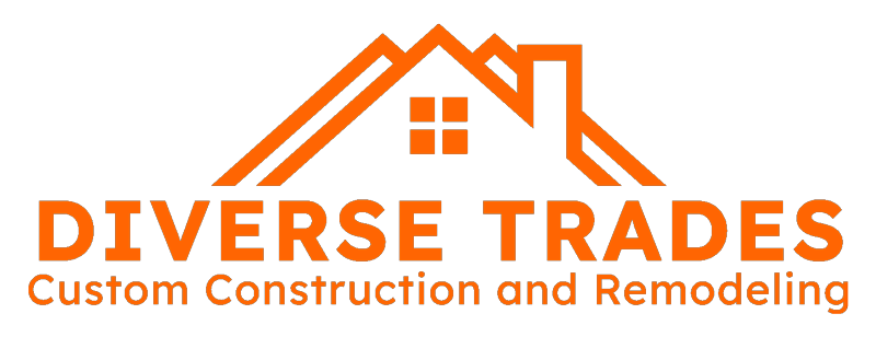 Logo for Diverse Trades, a construction company, featuring an orange house outline and text.