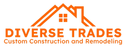 Logo for Diverse Trades, a construction company, featuring an orange house outline and text.