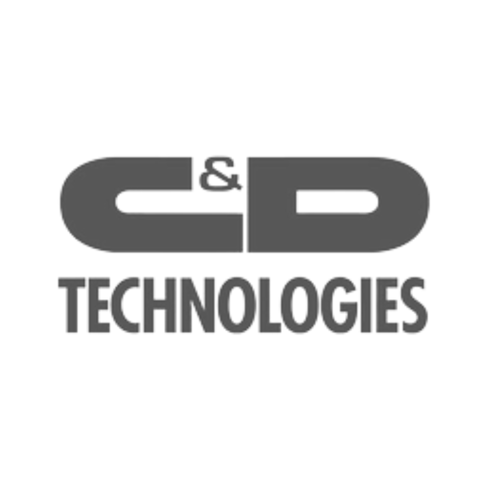 The logo for c & d technologies is a gray logo on a white background.