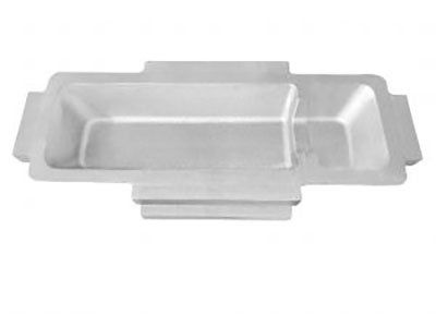 A silver tray with two compartments on a white background.