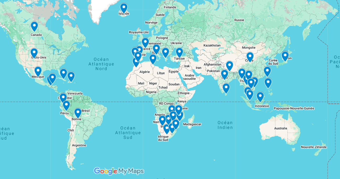 Tous les pays que nous avons visités