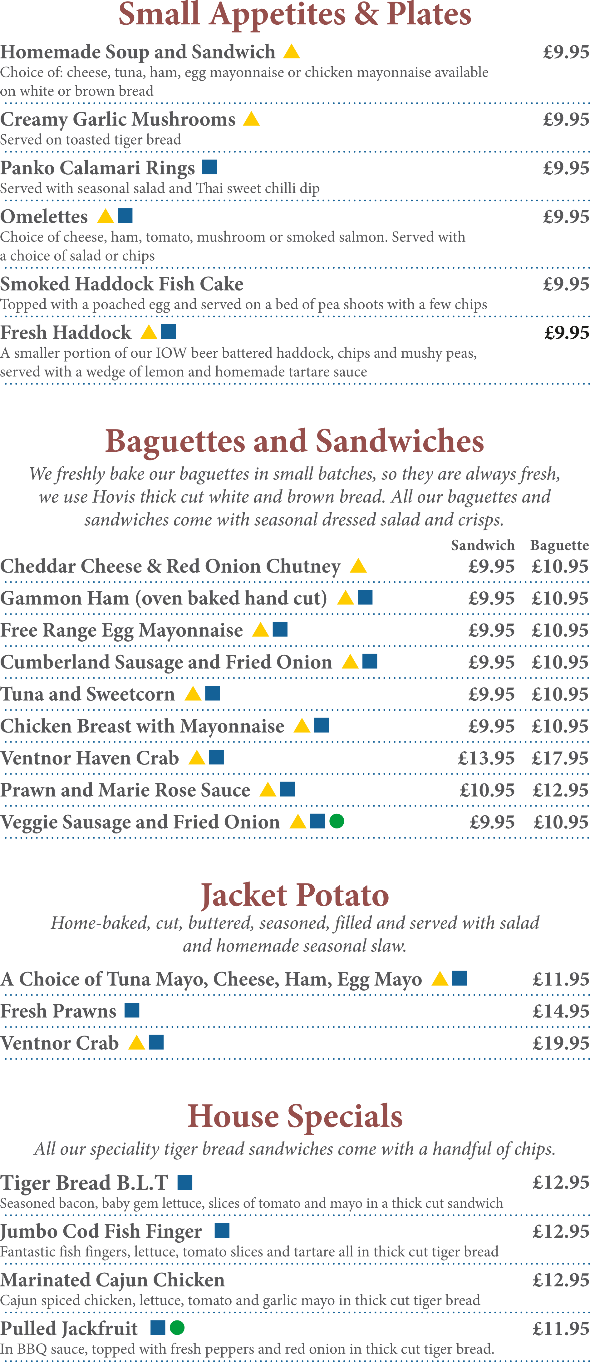 A menu for a restaurant shows a variety of food and drinks.