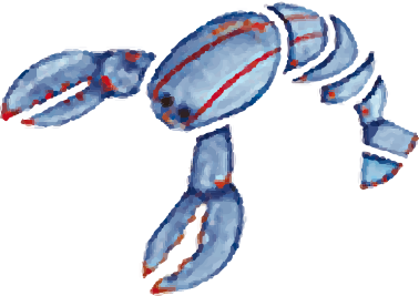 A watercolor painting of a blue lobster on a white background.