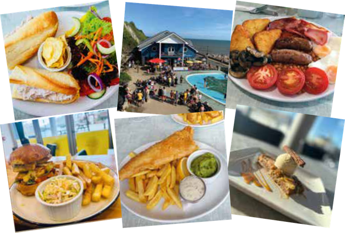 A collage of pictures of different types of food and aseaviews.