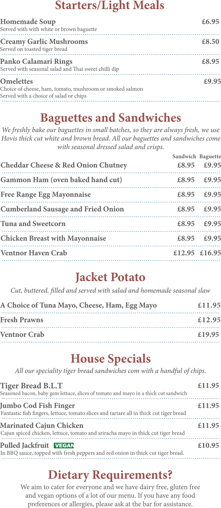 A menu for a restaurant shows a variety of food and drinks.