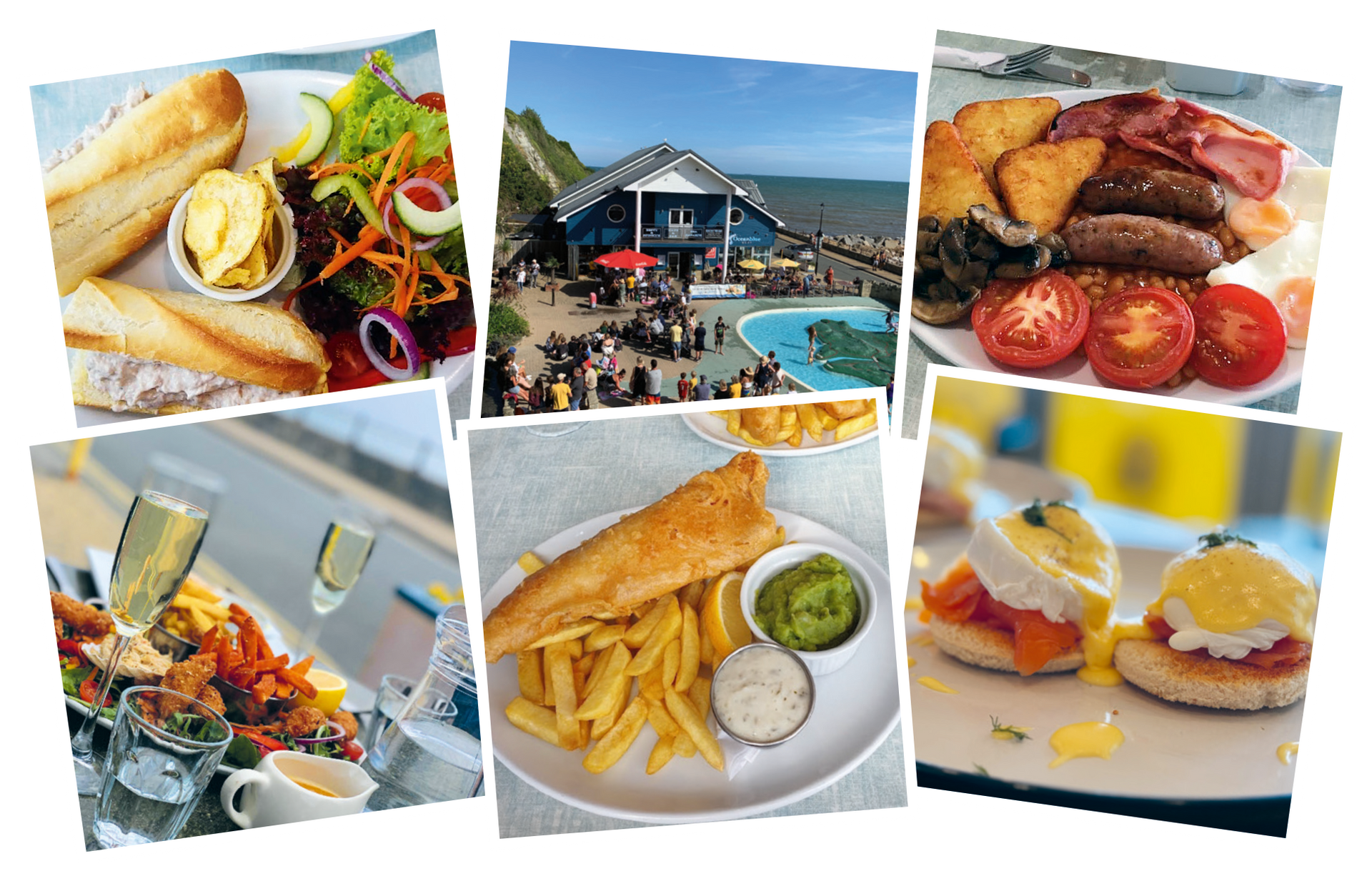 A collage of pictures of different types of food and aseaviews.