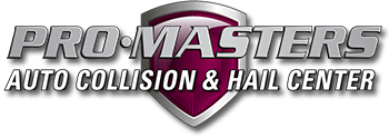 the logo for pro masters auto collision and hail center
