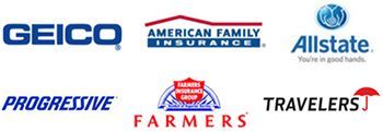 The logos for geico american family insurance progressive farmers and allstate