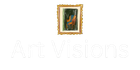 Logo of "Art Visions" with a small painting inside a gold frame.