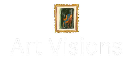 Logo of "Art Visions" with a small painting inside a gold frame.