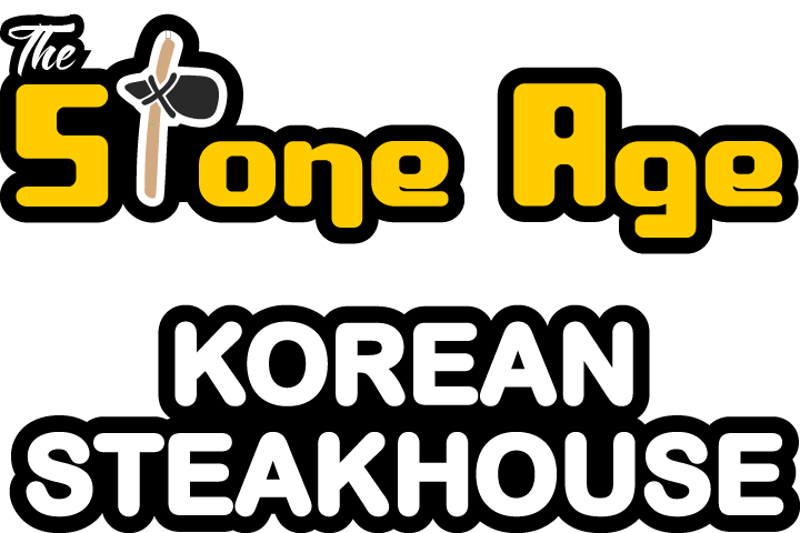 The logo for the stone age korean steakhouse is yellow and black.