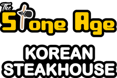 The logo for the stone age korean steakhouse is yellow and black.