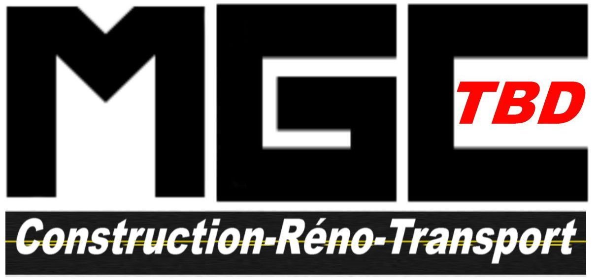 Un logo noir et blanc pour MGE TBD Construction Reno Transport