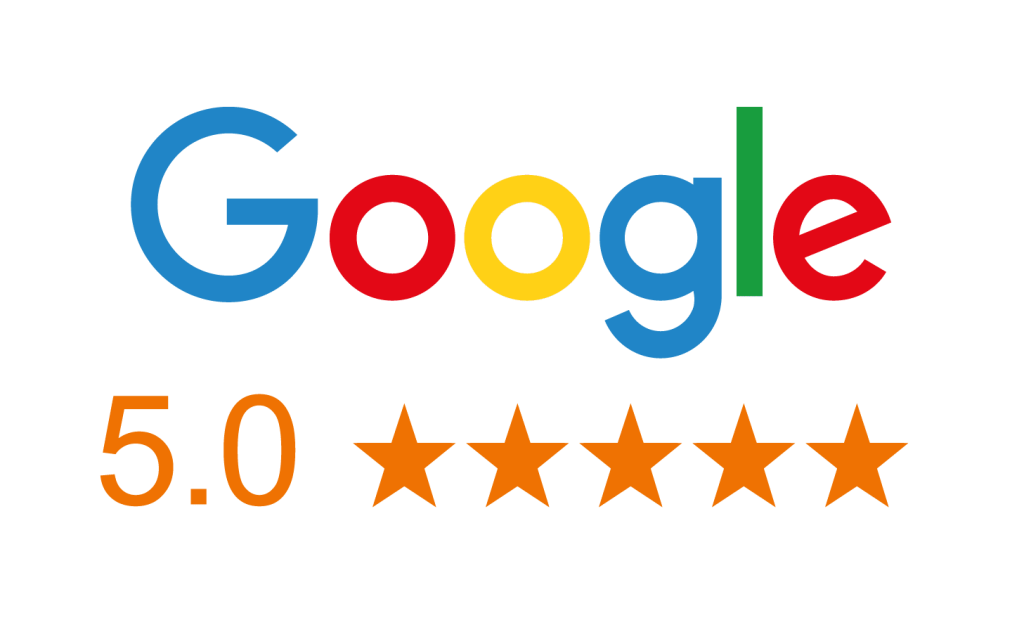 Google logo with 5-star rating, score of 5.0.
